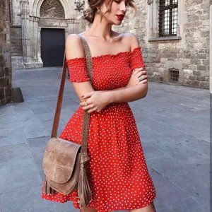 Red Polka Dot Dress, Off-the-Shoulder